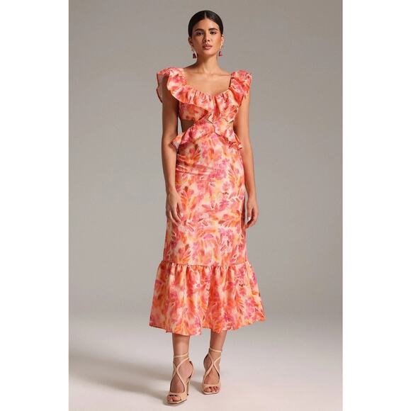 NWT! Zara Linen Floral Ruffled Midi V-Neck Dress - Blogger Favorite - Size XL - Picture 11 of 16